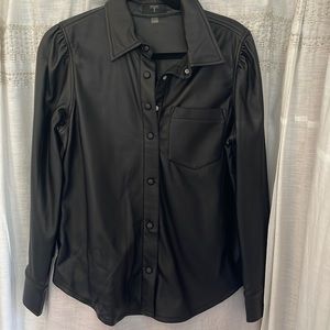 Tahari Black Faux Leather Top